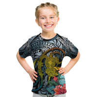 Hawaii Turtle Kid T Shirt Hawaii Pattern and Turtle Tattoo Dark Cyan Gradient - Wonder Print Shop