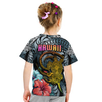 Hawaii Turtle Kid T Shirt Hawaii Pattern and Turtle Tattoo Dark Cyan Gradient - Wonder Print Shop