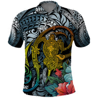 Hawaii Turtle Polo Shirt Hawaii Pattern and Turtle Tattoo Dark Cyan Gradient - Wonder Print Shop