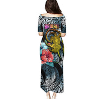 Hawaii Turtle Puletasi Hawaii Pattern and Turtle Tattoo Dark Cyan Gradient - Wonder Print Shop