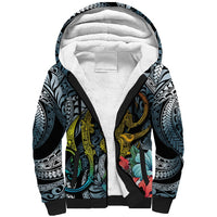 Hawaii Turtle Sherpa Hoodie Hawaii Pattern and Turtle Tattoo Dark Cyan Gradient - Wonder Print Shop