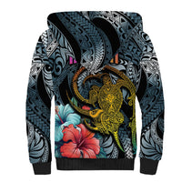 Hawaii Turtle Sherpa Hoodie Hawaii Pattern and Turtle Tattoo Dark Cyan Gradient - Wonder Print Shop