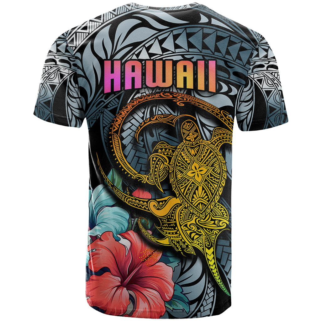 Hawaii Turtle T Shirt Hawaii Pattern and Turtle Tattoo Dark Cyan Gradient - Wonder Print Shop