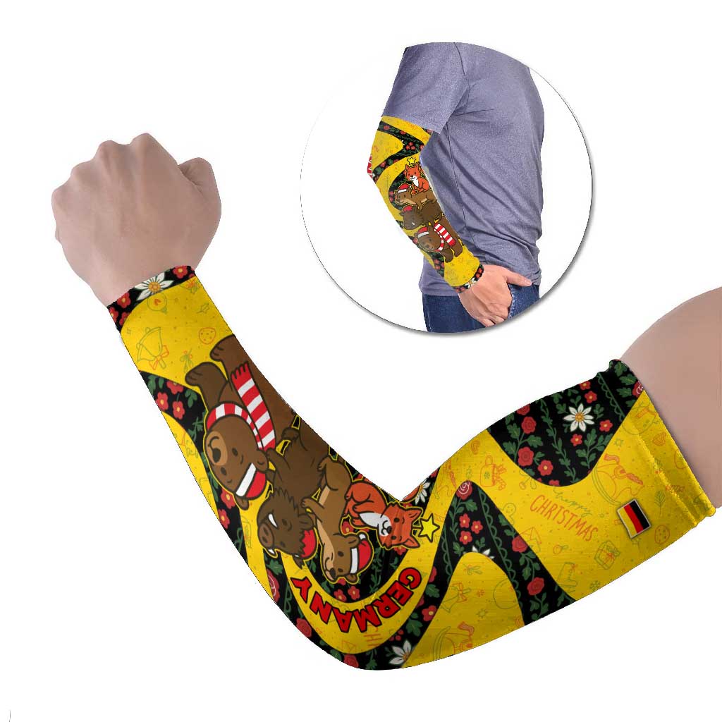 Germany Christmas Arm Sleeves with Bear Boar Otter Squirrel and Holiday Pattern Design - Wonder Print Shop