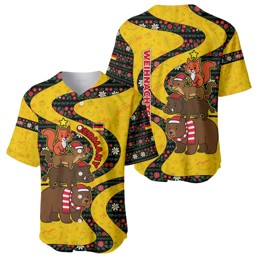 Germany Christmas Baseball Jersey with Bear Boar Otter Squirrel and Holiday Pattern Design - Wonder Print Shop