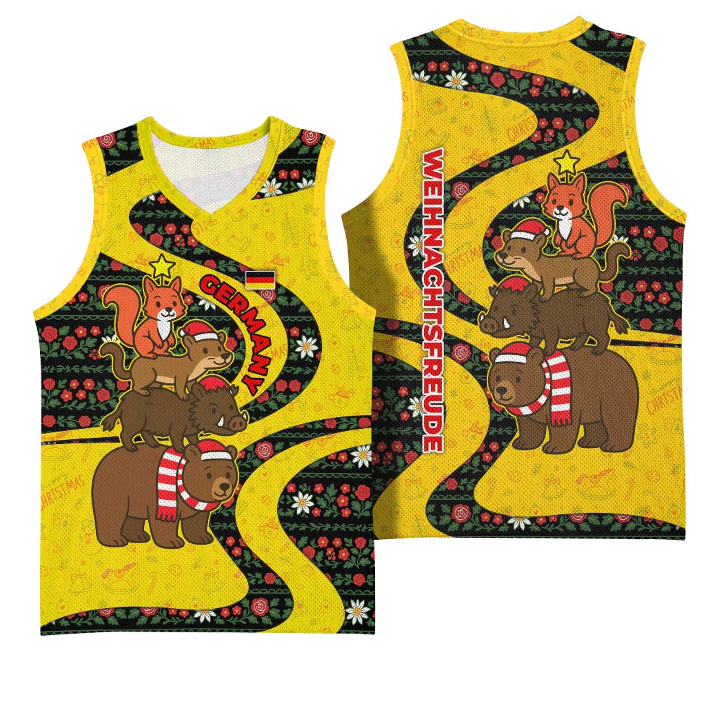 Germany Christmas Basketball Jersey with Bear Boar Otter Squirrel and Holiday Pattern Design - Wonder Print Shop