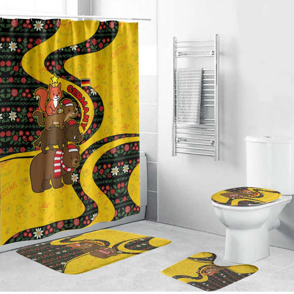 Germany Christmas Bathroom Set with Bear Boar Otter Squirrel and Holiday Pattern Design - Wonder Print Shop