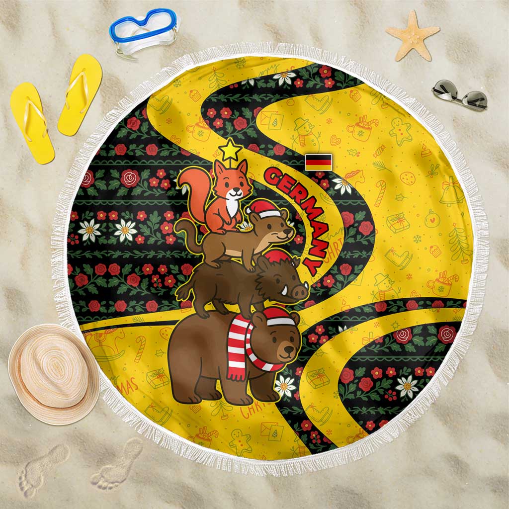Germany Christmas Beach Blanket with Bear Boar Otter Squirrel and Holiday Pattern Design - Wonder Print Shop