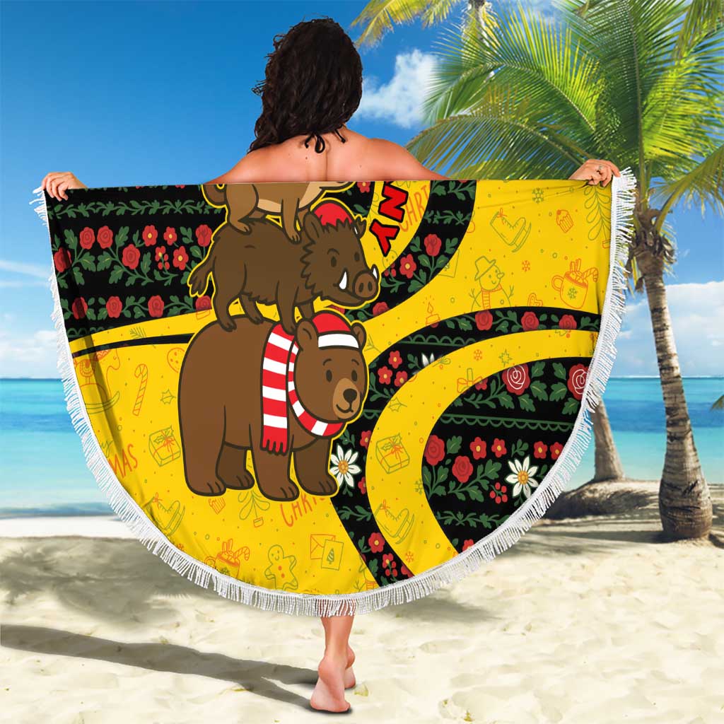 Germany Christmas Beach Blanket with Bear Boar Otter Squirrel and Holiday Pattern Design - Wonder Print Shop