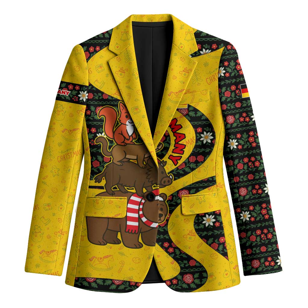 Germany Christmas Blazer with Bear Boar Otter Squirrel and Holiday Pattern Design - Wonder Print Shop