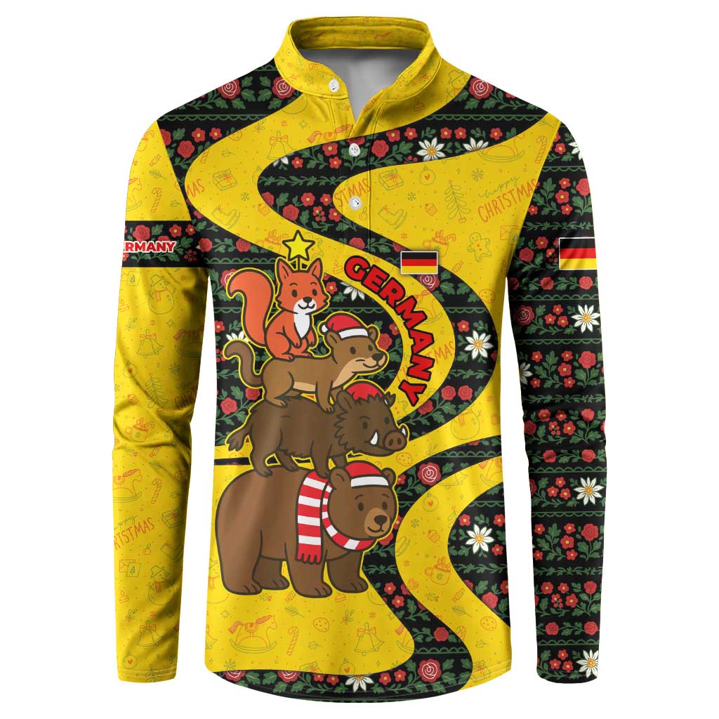 Germany Christmas Button Sweatshirt with Bear Boar Otter Squirrel and Holiday Pattern Design - Wonder Print Shop