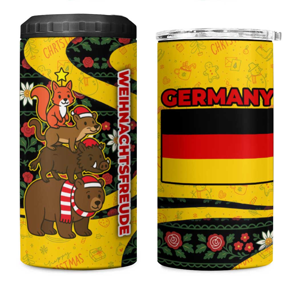 Germany Christmas 4 in 1 Can Cooler Tumbler with Bear Boar Otter Squirrel and Holiday Pattern Design - Wonder Print Shop