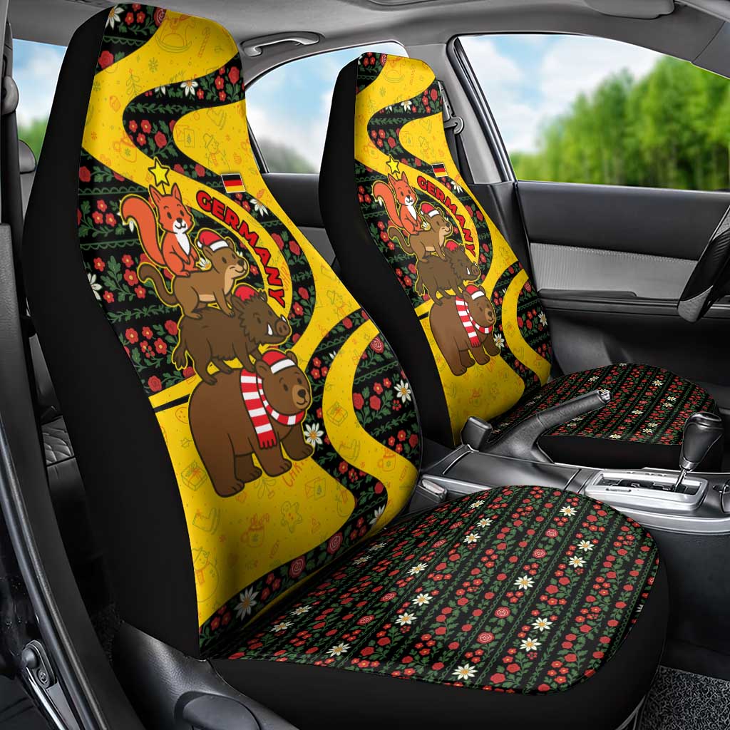 Germany Christmas Car Seat Cover with Bear Boar Otter Squirrel and Holiday Pattern Design - Wonder Print Shop