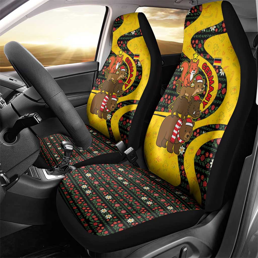 Germany Christmas Car Seat Cover with Bear Boar Otter Squirrel and Holiday Pattern Design - Wonder Print Shop