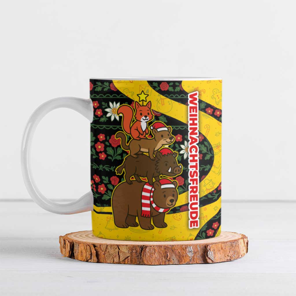 Germany Christmas Ceramic Mug with Bear Boar Otter Squirrel and Holiday Pattern Design - Wonder Print Shop