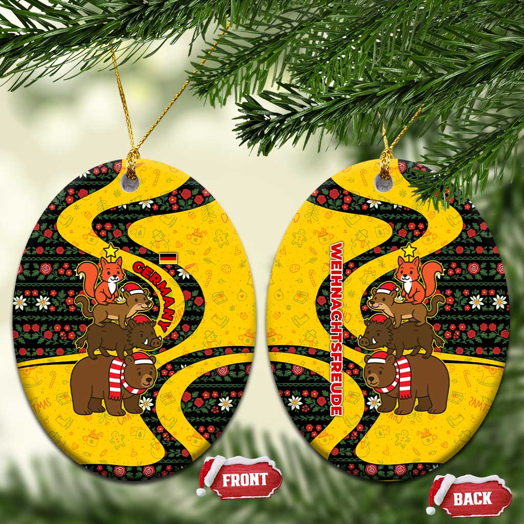 Germany Christmas Ceramic Ornament with Bear Boar Otter Squirrel and Holiday Pattern Design - Wonder Print Shop