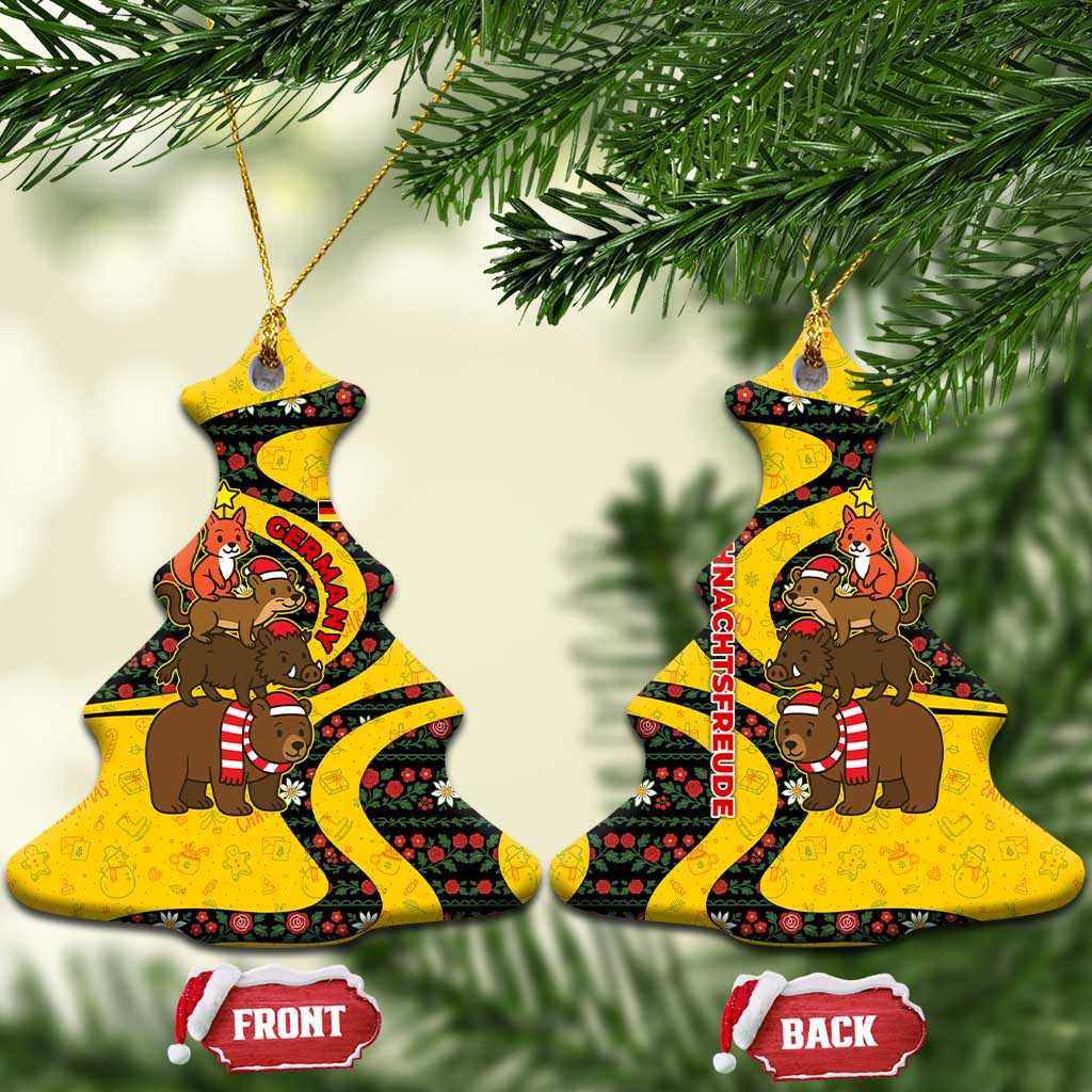 Germany Christmas Ceramic Ornament with Bear Boar Otter Squirrel and Holiday Pattern Design - Wonder Print Shop