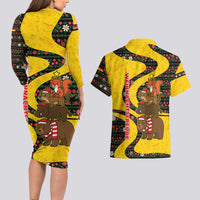 Germany Christmas Couples Matching Long Sleeve Bodycon Dress and Hawaiian Shirt with Bear Boar Otter Squirrel and Holiday Pattern Design - Wonder Print Shop