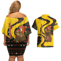 Germany Christmas Couples Matching Off Shoulder Short Dress and Hawaiian Shirt with Bear Boar Otter Squirrel and Holiday Pattern Design - Wonder Print Shop