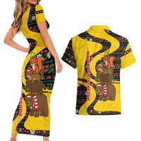 Germany Christmas Couples Matching Short Sleeve Bodycon Dress and Hawaiian Shirt with Bear Boar Otter Squirrel and Holiday Pattern Design - Wonder Print Shop