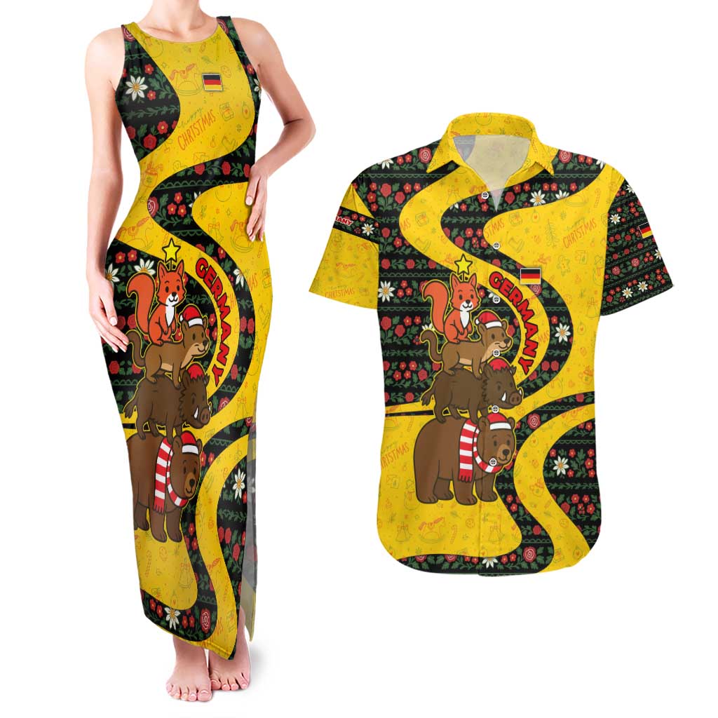 Germany Christmas Couples Matching Tank Maxi Dress and Hawaiian Shirt with Bear Boar Otter Squirrel and Holiday Pattern Design - Wonder Print Shop