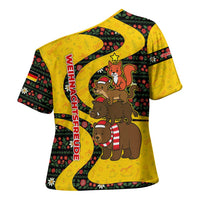 Germany Christmas Cross Shoulder Shirt with Bear Boar Otter Squirrel and Holiday Pattern Design - Wonder Print Shop
