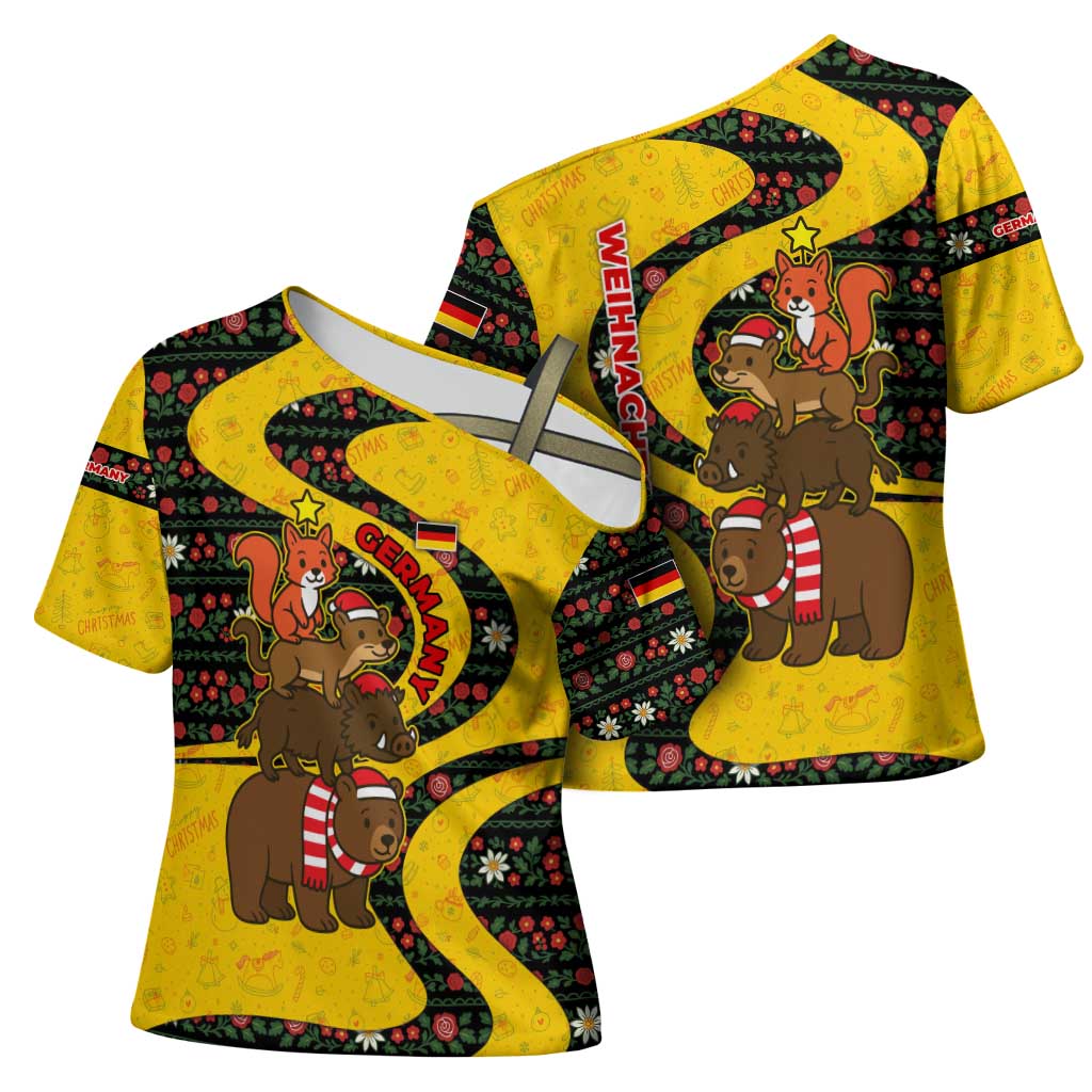 Germany Christmas Cross Shoulder Shirt with Bear Boar Otter Squirrel and Holiday Pattern Design - Wonder Print Shop
