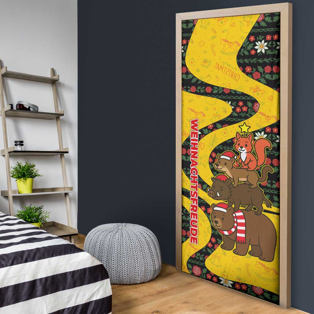 Germany Christmas Door Cover with Bear Boar Otter Squirrel and Holiday Pattern Design - Wonder Print Shop