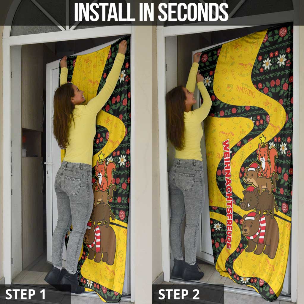 Germany Christmas Door Cover with Bear Boar Otter Squirrel and Holiday Pattern Design - Wonder Print Shop