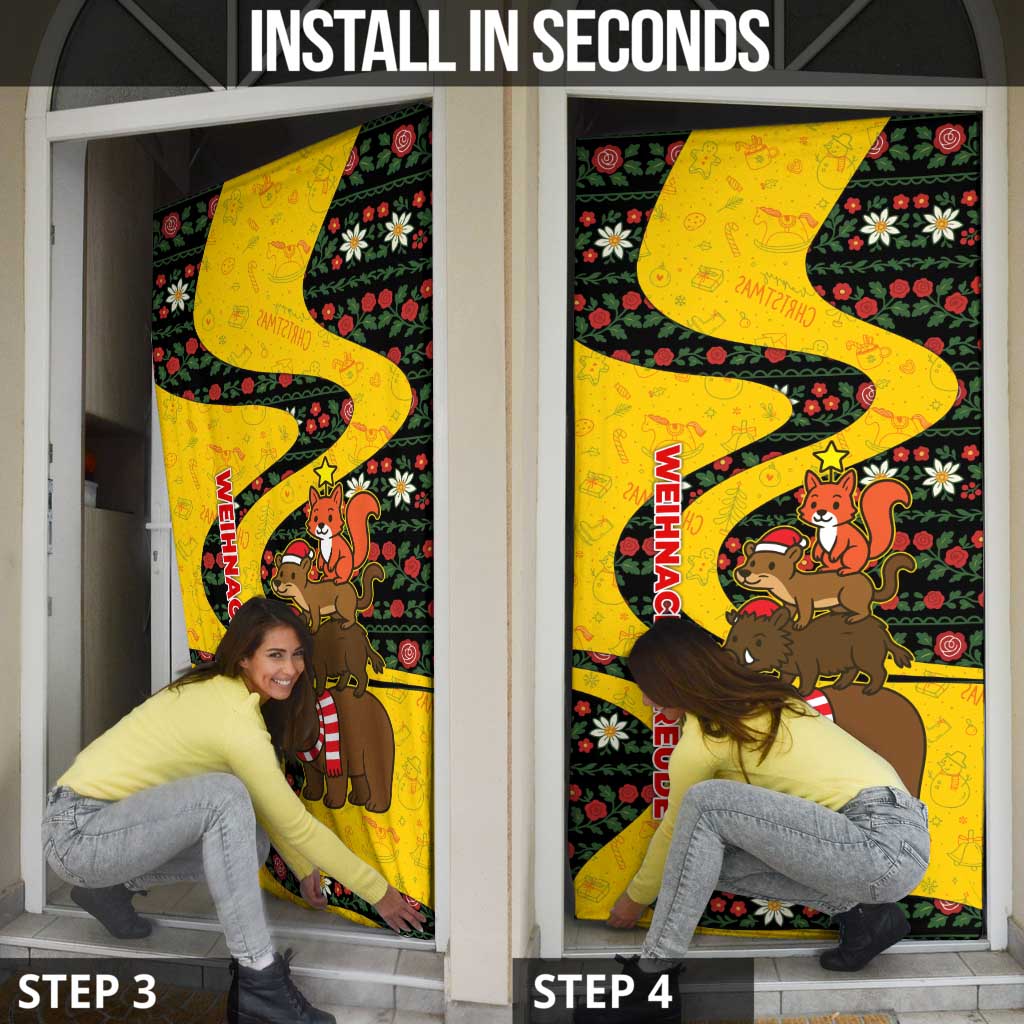 Germany Christmas Door Cover with Bear Boar Otter Squirrel and Holiday Pattern Design - Wonder Print Shop