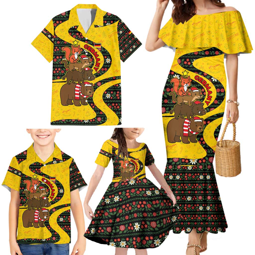 Germany Christmas Family Matching Mermaid Dress and Hawaiian Shirt with Bear Boar Otter Squirrel and Holiday Pattern Design - Wonder Print Shop