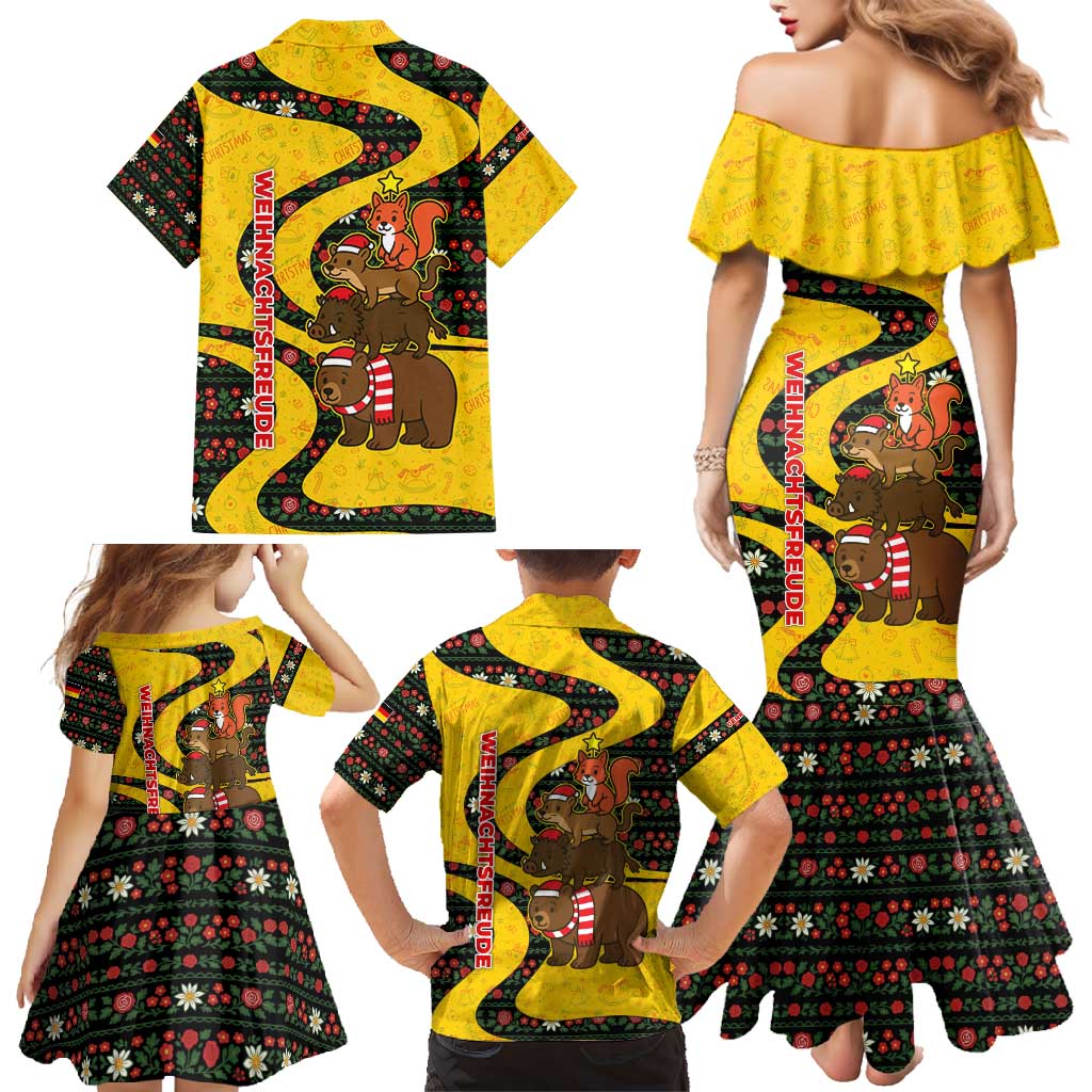 Germany Christmas Family Matching Mermaid Dress and Hawaiian Shirt with Bear Boar Otter Squirrel and Holiday Pattern Design - Wonder Print Shop
