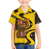 Germany Christmas Family Matching Off The Shoulder Long Sleeve Dress and Hawaiian Shirt with Bear Boar Otter Squirrel and Holiday Pattern Design - Wonder Print Shop