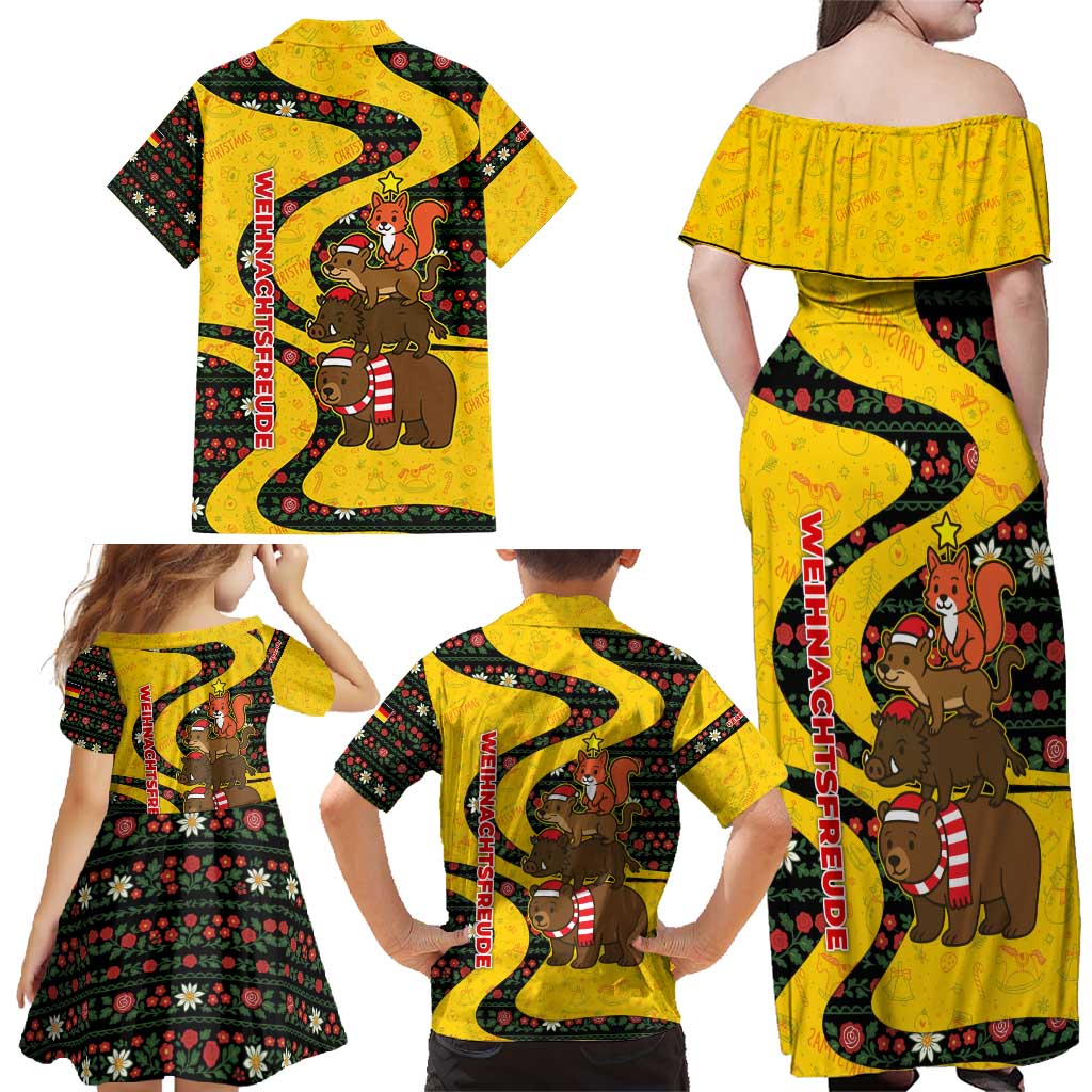 Germany Christmas Family Matching Off Shoulder Maxi Dress and Hawaiian Shirt with Bear Boar Otter Squirrel and Holiday Pattern Design - Wonder Print Shop