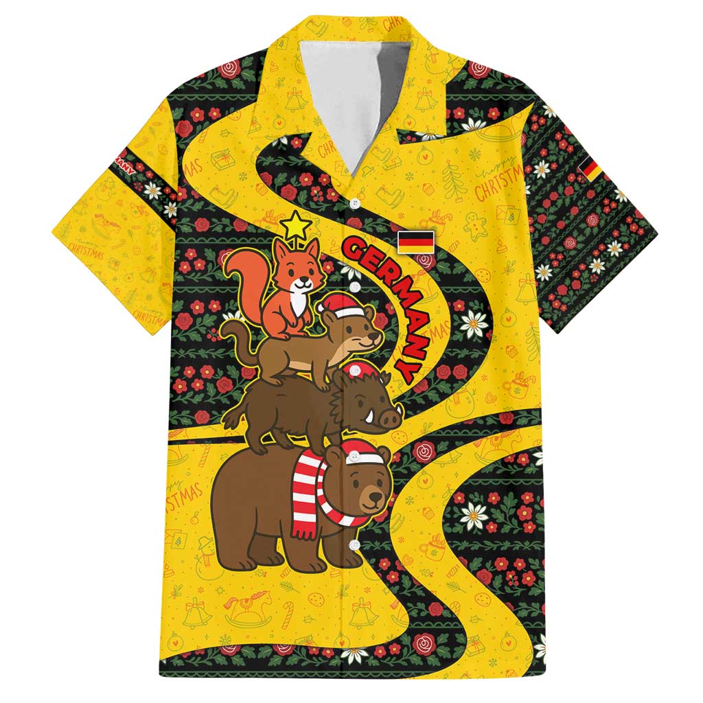 Germany Christmas Family Matching Off Shoulder Maxi Dress and Hawaiian Shirt with Bear Boar Otter Squirrel and Holiday Pattern Design - Wonder Print Shop