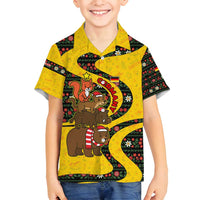 Germany Christmas Family Matching Off Shoulder Maxi Dress and Hawaiian Shirt with Bear Boar Otter Squirrel and Holiday Pattern Design - Wonder Print Shop