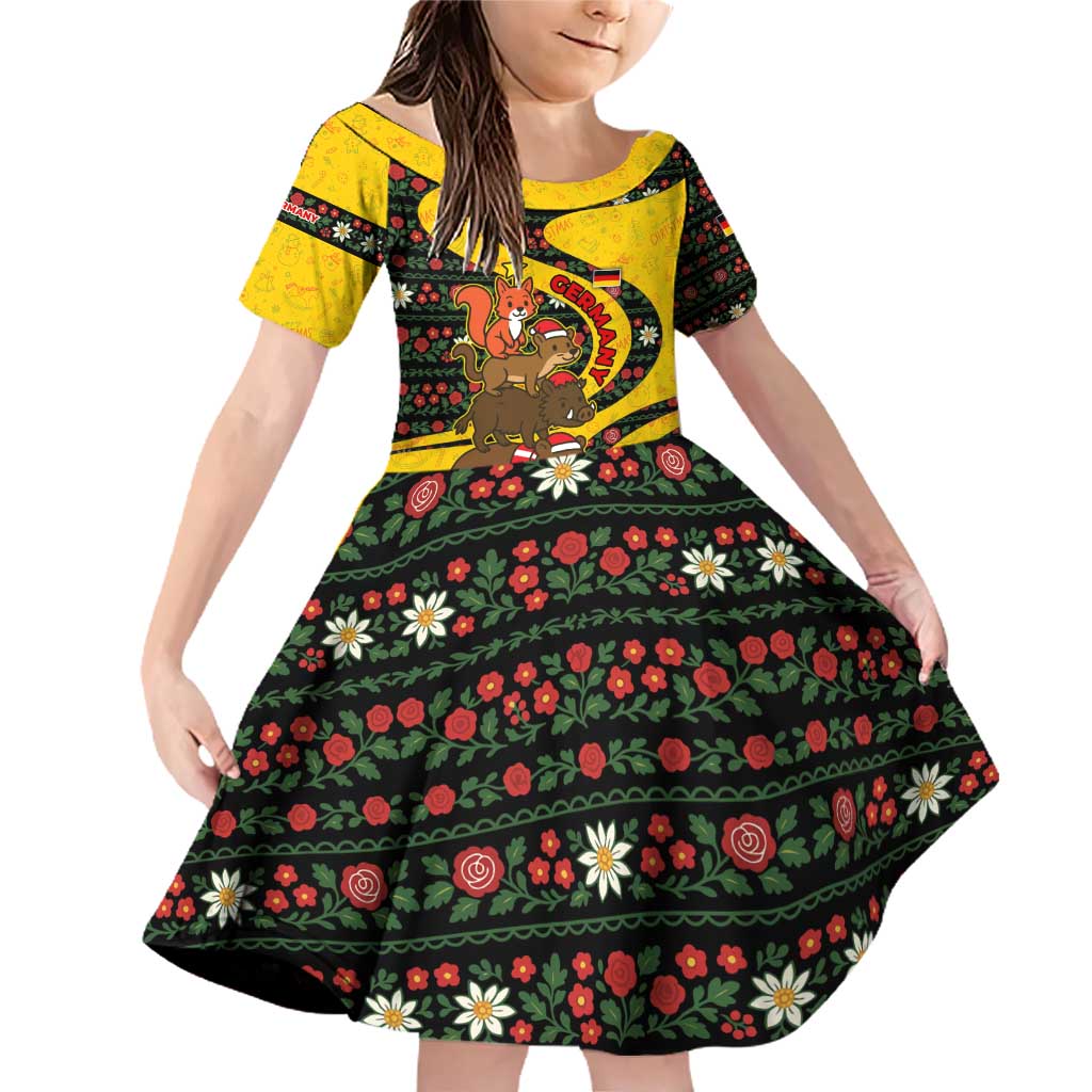 Germany Christmas Family Matching Off Shoulder Short Dress and Hawaiian Shirt with Bear Boar Otter Squirrel and Holiday Pattern Design - Wonder Print Shop
