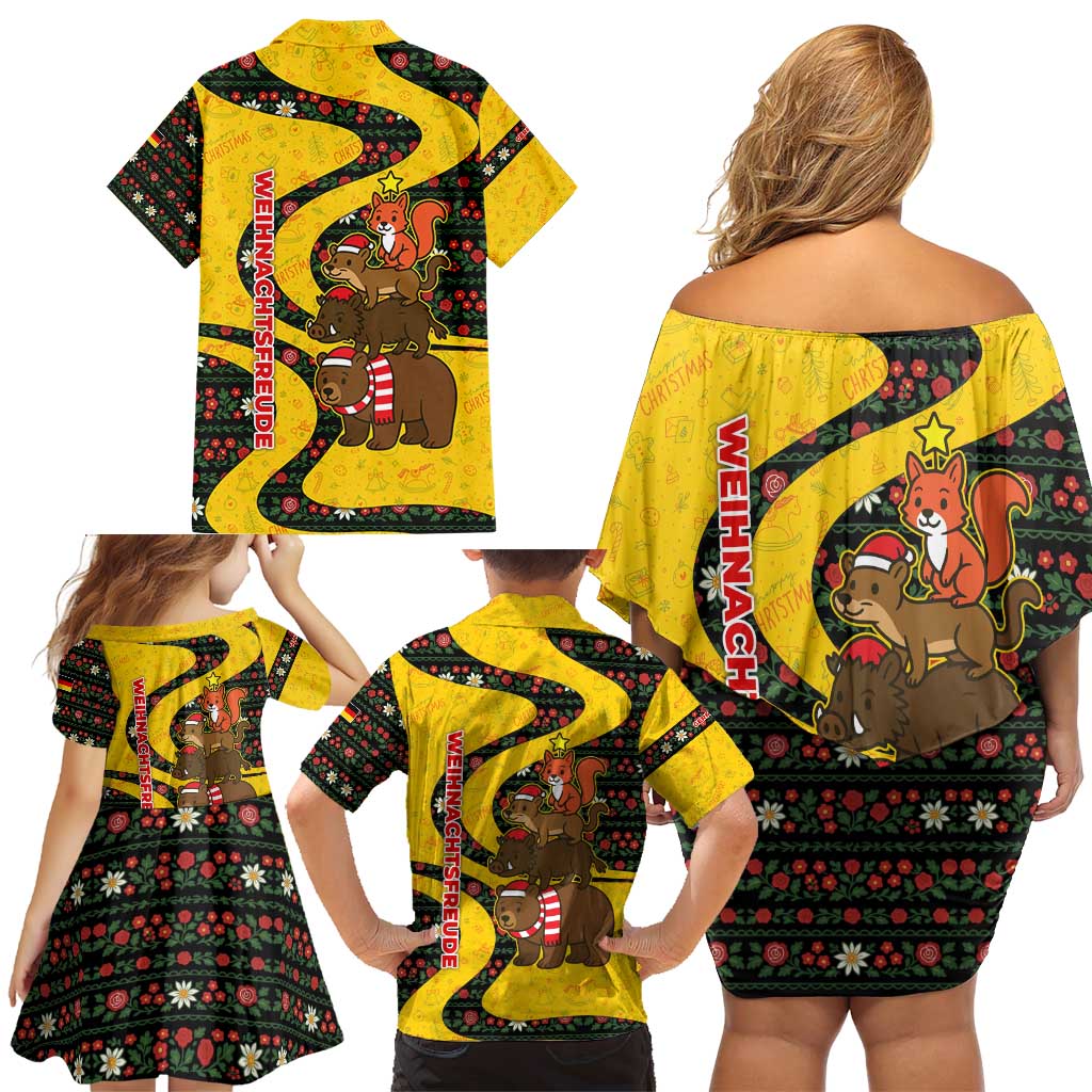 Germany Christmas Family Matching Off Shoulder Short Dress and Hawaiian Shirt with Bear Boar Otter Squirrel and Holiday Pattern Design - Wonder Print Shop