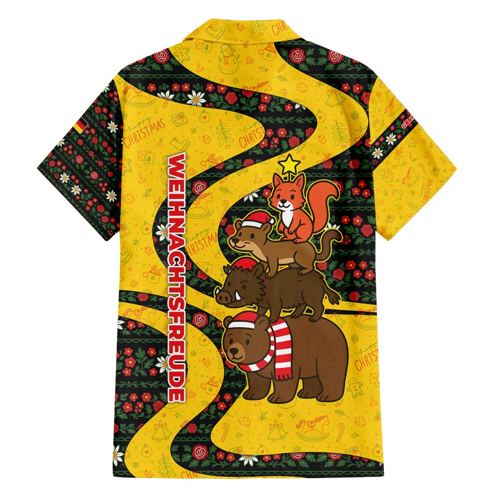 Germany Christmas Family Matching Off Shoulder Short Dress and Hawaiian Shirt with Bear Boar Otter Squirrel and Holiday Pattern Design - Wonder Print Shop