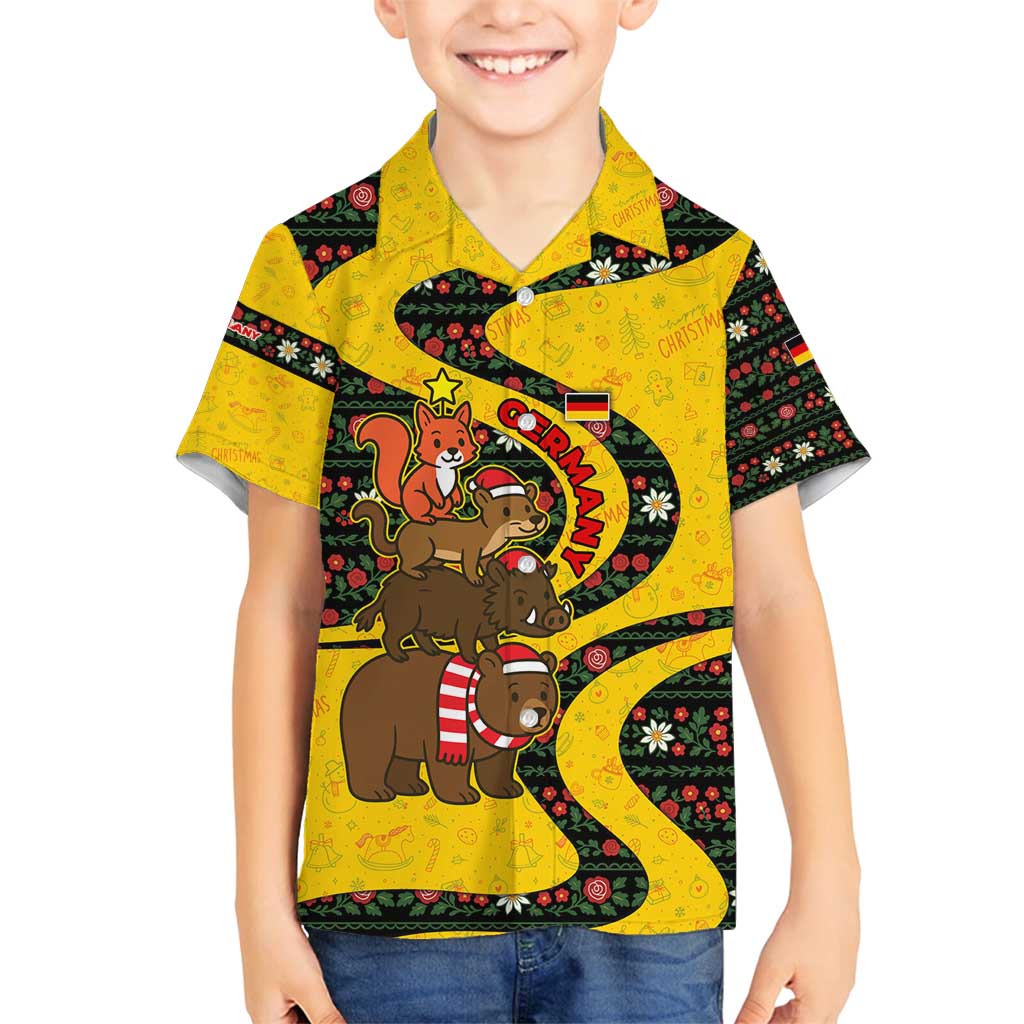 Germany Christmas Family Matching Off Shoulder Short Dress and Hawaiian Shirt with Bear Boar Otter Squirrel and Holiday Pattern Design - Wonder Print Shop