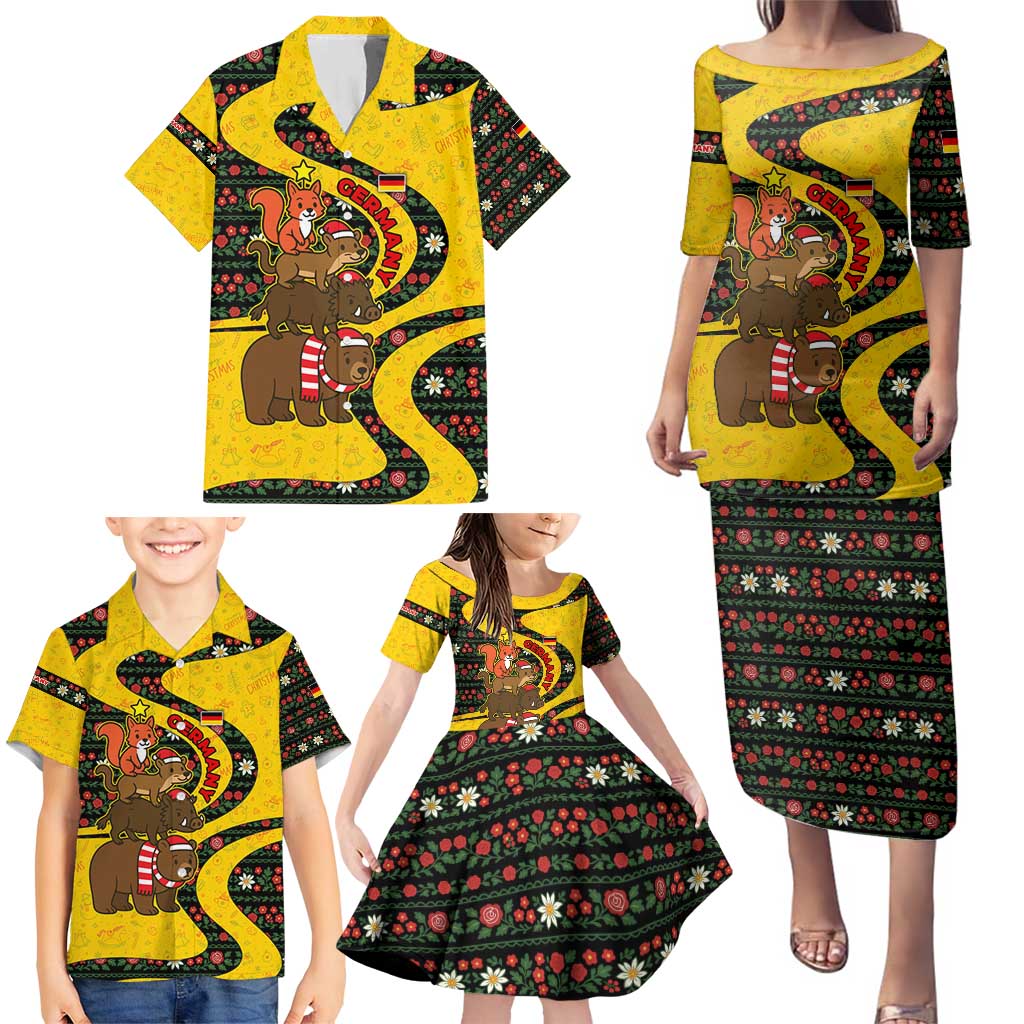 Germany Christmas Family Matching Puletasi and Hawaiian Shirt with Bear Boar Otter Squirrel and Holiday Pattern Design - Wonder Print Shop