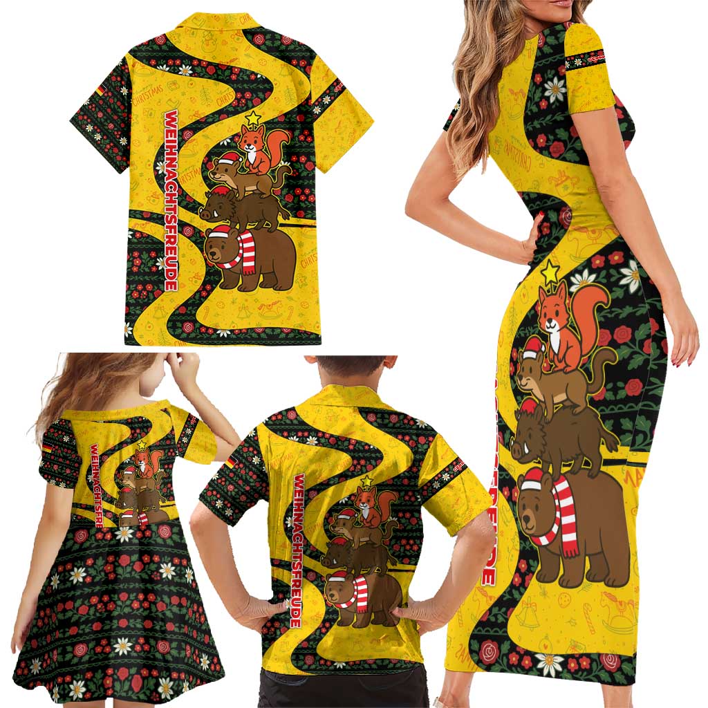 Germany Christmas Family Matching Short Sleeve Bodycon Dress and Hawaiian Shirt with Bear Boar Otter Squirrel and Holiday Pattern Design - Wonder Print Shop