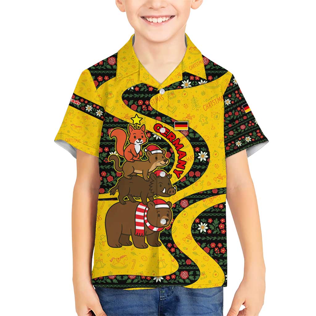 Germany Christmas Family Matching Short Sleeve Bodycon Dress and Hawaiian Shirt with Bear Boar Otter Squirrel and Holiday Pattern Design - Wonder Print Shop