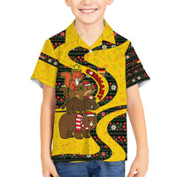 Germany Christmas Family Matching Short Sleeve Bodycon Dress and Hawaiian Shirt with Bear Boar Otter Squirrel and Holiday Pattern Design - Wonder Print Shop