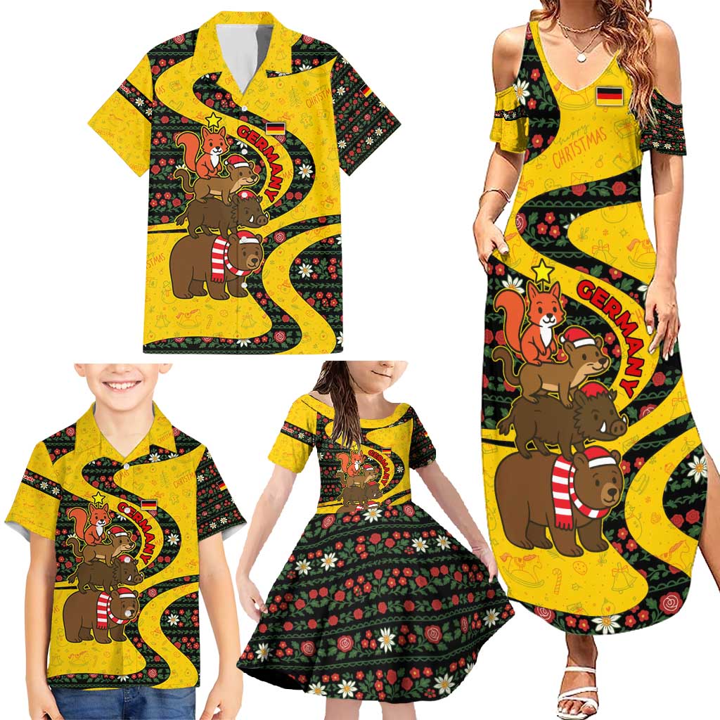 Germany Christmas Family Matching Summer Maxi Dress and Hawaiian Shirt with Bear Boar Otter Squirrel and Holiday Pattern Design - Wonder Print Shop