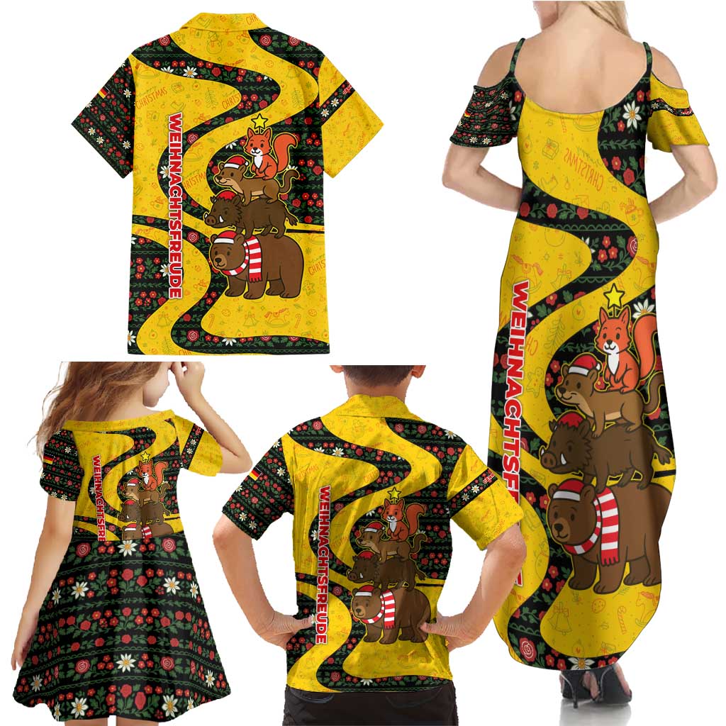 Germany Christmas Family Matching Summer Maxi Dress and Hawaiian Shirt with Bear Boar Otter Squirrel and Holiday Pattern Design - Wonder Print Shop