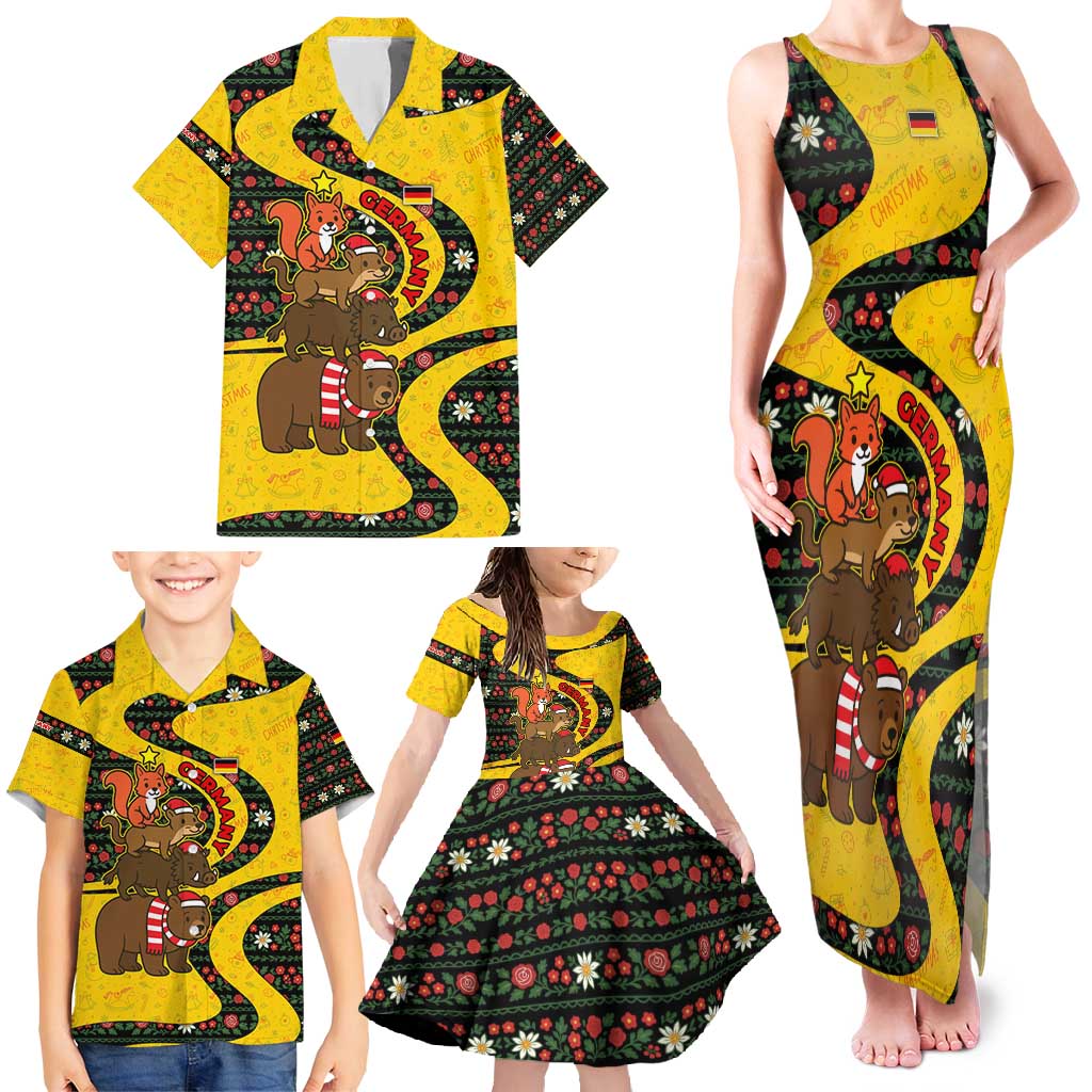 Germany Christmas Family Matching Tank Maxi Dress and Hawaiian Shirt with Bear Boar Otter Squirrel and Holiday Pattern Design - Wonder Print Shop