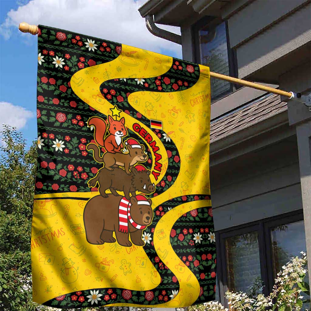 Germany Christmas Garden Flag with Bear Boar Otter Squirrel and Holiday Pattern Design - Wonder Print Shop