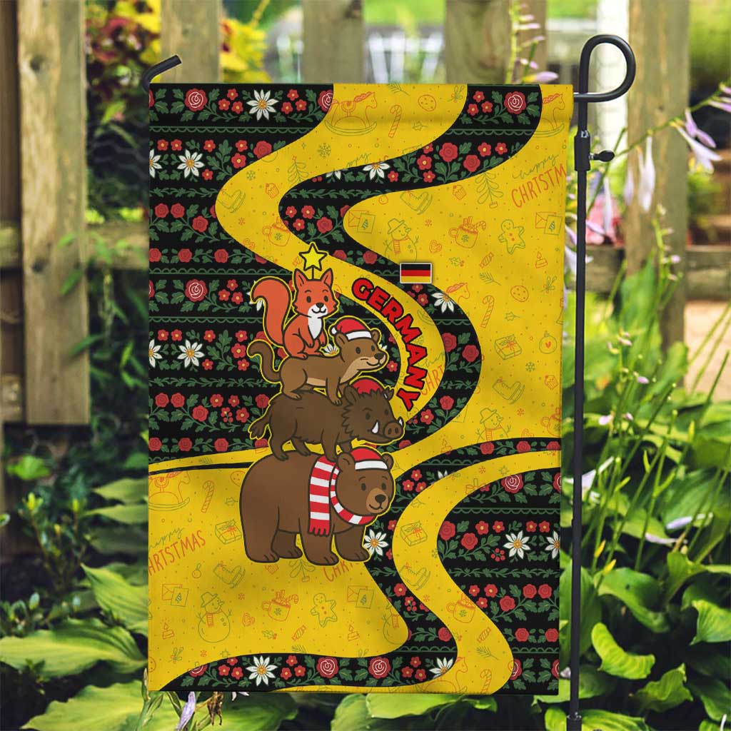 Germany Christmas Garden Flag with Bear Boar Otter Squirrel and Holiday Pattern Design - Wonder Print Shop