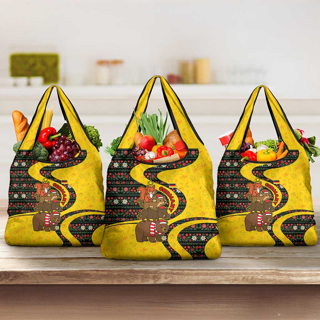 Germany Christmas Grocery Bag with Bear Boar Otter Squirrel and Holiday Pattern Design - Wonder Print Shop